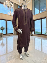 XL Afghan Parahan Tunban with Traditional Embroidery – Deep Plum