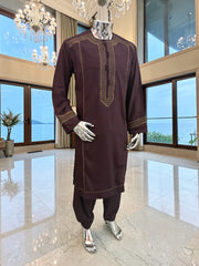 Large Afghan Parahan Tunban with Traditional Embroidery – Deep Plum