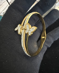Gold-Tone Crystal Butterfly Stretch-Open Bangle Bracelet 8056