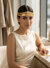 Gold-Tone Traditional Coin Headpiece for Women – Traditional Bridal Forehead Jewelry, Festival Head Chain 6099