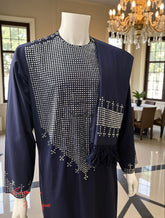X-Large Navy Blue Afghan Parahan Tunban 3-Piece Set with Shesha Work