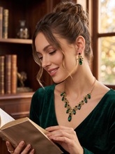 Emerald Green Crystal Gold Plated Necklace & Earrings Set | Elegant Bridal Jewelry | Luqmaan Boutique. 071