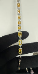 Golden Yellow Emerald-Cut Crystal Link Bracelet – Silver-Tone Statement Bracelet for Women 7127
