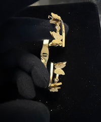 Gold Tone Stainless Steel Butterfly Bangle Bracelet with Clear Stone Accents 8062