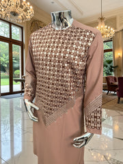 Small Men’s Tan Parahan Tumban with White & Tan Embroidery Afghan Kameese shalwar