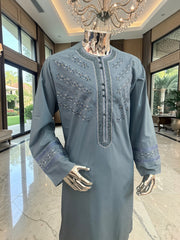 Medium Afghan Parahan Tunban Kameese Shalwar Teal Hand Embroidery