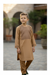 7 Year old Boys Brown Parahan Tunban – Machine Embroidered Afghan Outfit
