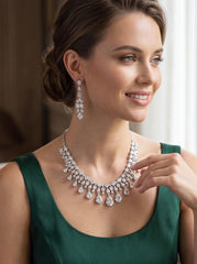 Elegant Teardrop Crystal Necklace & Earrings Set – 6 Colors