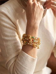 Traditional Kundan-Style Gold-Tone Bangle Set – Red, Green & Clear Stones | 4-Piece Bangles 7718