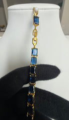 Sapphire Blue Emerald-Cut Crystal Tennis Bracelet – Gold Tone Statement Jewelry 7141
