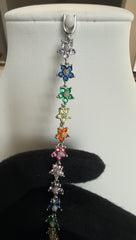 Multicolor Floral Crystal Bracelet – Rainbow Five-Petal Flower Silver-Tone Bracelet 7120