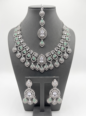 American Diamond Necklace, Earrings & Maang Tikka Jewelry Set – 7 Colors