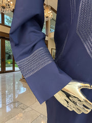 Traditional Afghan Parahan Tunban with Machine Embroidery – Navy Blue – XS
