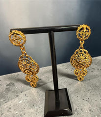 4-Piece Gold-Plated Traditional Filigree Jewelry Set – Layered Necklace, Earrings, Bracelet & Ring 076