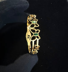 Gold Tone Stainless Steel Butterfly Bangle Bracelet with Green Stone Accents 8063