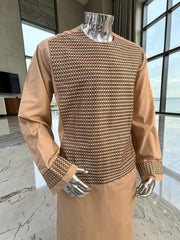 XL Peach Afghan Parahan Tunban with Machine Embroidery