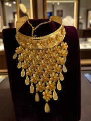 24K Gold-Plated Floral Bridal Jewelry Set – Necklace, Earrings, Bracelet & Ring 039