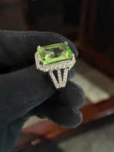 Green Crystal Statement Ring for Women – Silver Plated Halo Cocktail Ring with Split Band GR13