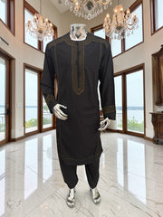 Large Afghan Parahan Tunban with Traditional Embroidery – Black