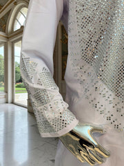 Premium White Afghan Parahan Tunban with Silver Shesha Mirror Work