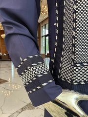 Large Navy Blue Afghan Parahan Tunban Set with Premium Machine Embroidery