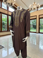 Hand Embroidered Afghan Parahan Tunban – Brown, Small to Extra Small
