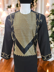 Afghan Parahan Tunban for Men Machine Embroidered Black Gold Traditional Wear Medium