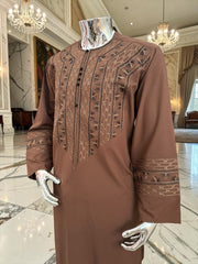 Men’s Chocolate Brown Embroidered Afghan Parahan Tunban with Matching Shawl Handmade
