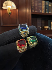 Turkish Inspired Signet Ring for Men – Blue, Green & Red Zircon Statement Ring | Vintage Ottoman Style Silver Plated Unisex Jewelry