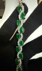 Green Crystal Infinity Bracelet for Women – Silver Tone Oval Stone Statement Bracelet – Luxury Gift Box 7249