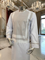 Large White Afghan Parahan Tunban for Men – Premium Machine Embroidered Outfit