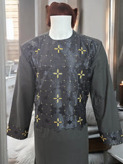 Afghan Parahan Tunban with Machine Khamakdozi Embroidery – Charcoal Black Gold – Large