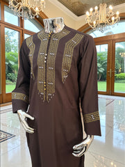 Hand Embroidered Afghan Parahan Tunban – Brown, Small to Extra Small