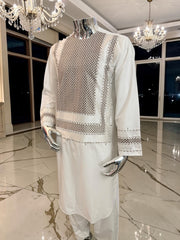 Small Off-White Kandahari Parahan Tunban for Men | Premium Afghan Traditional Wear Yakhandozi