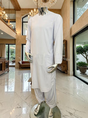 Men’s White Shoulder-Button Parahan Tunban – Small To XL