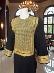 Men’s Black and Gold Embroidered Parahan Tumban – Premium Machine Khamak Design | Small Size