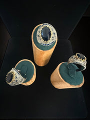 Vintage Blue Zircon Statement Ring – Two-Tone Gold & Silver Plated Brass Oval Crystal Ring for Men and Women 6076