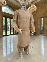 XL Beige Embroidered Afghan Parahan Tumban – Cotton-Blend Traditional Men’s Outfit | Luqmaan Boutique