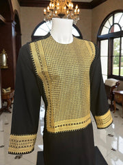 Men’s Black and Gold Embroidered Parahan Tumban – Premium Machine Khamak Design | Small Size