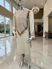 Medium Men’s Cream Parahan Tunban with Premium Machine Embroidery