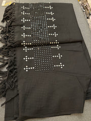 Black Afghan Shawl with Black and Silver Shesha Mirror Embellishment 2