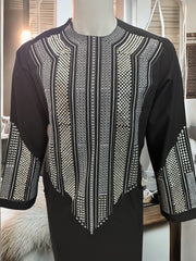Afghan Parahan Tunban Kameese Shalwar Black Silver Shesha Embroidered Small