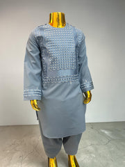 Sky Blue Embroidered Boys Parahan Tunban Set (Age 1–12 Years) – Traditional Afghan Kids Shalwar Kameez Luqmaan Boutique Design #23