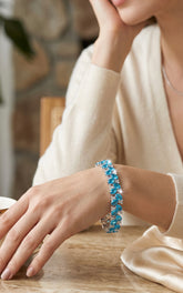 Aqua Blue Crystal Butterfly Bracelet – Silver Tone Sparkling Statement Jewelry 7082