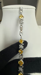 Golden Yellow Princess-Cut Crystal Link Bracelet – Silver Tone Statement Jewelry 7139