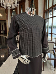 Men’s Dark Grey Parahan Tumban with White Embroidery – Afghan Traditional Outfit (Medium)
