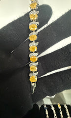 Yellow Crystal Link Bracelet – Silver-Tone Oval Stone & Pavé Swirl Bracelet for Women 7124