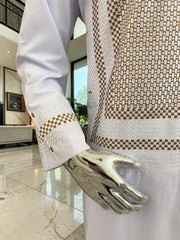 X-Large White Premium Machine Embroidered Afghan Parahan Tunban Set