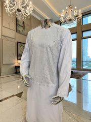 X-Large Afghan Parahan Tunban with Shesha Mirror Work – White
