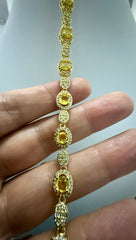 Golden Yellow Oval Crystal Halo Tennis Bracelet for Women – Gold Tone with Jewelry Gift Box 7071